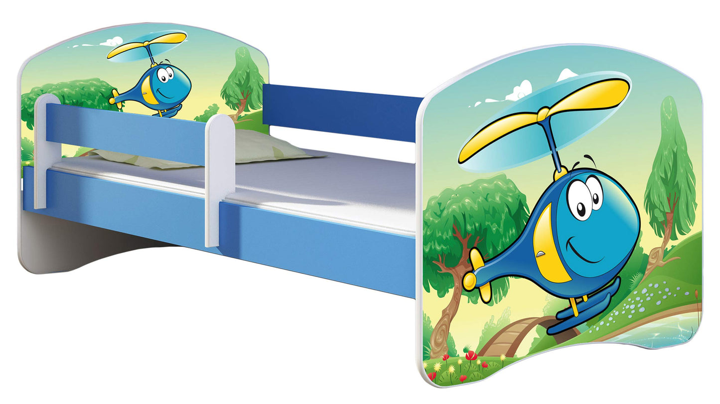 ACMA Kinderbett Jugendbett mit Einer Schublade und Matratze Blau mit Rausfallschutz Lattenrost II 140x70 160x80 180x80 (36 Feuerwehr, 160x80)