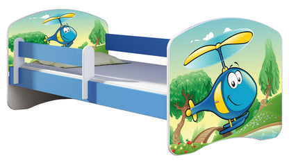ACMA Kinderbett Jugendbett mit Einer Schublade und Matratze Blau mit Rausfallschutz Lattenrost II 140x70 160x80 180x80 (36 Feuerwehr, 160x80)