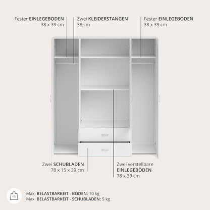 Stella Trading Kleiderschrank mit Drehtüren – Holzschrank für Schlafzimmer, zeitloses Design