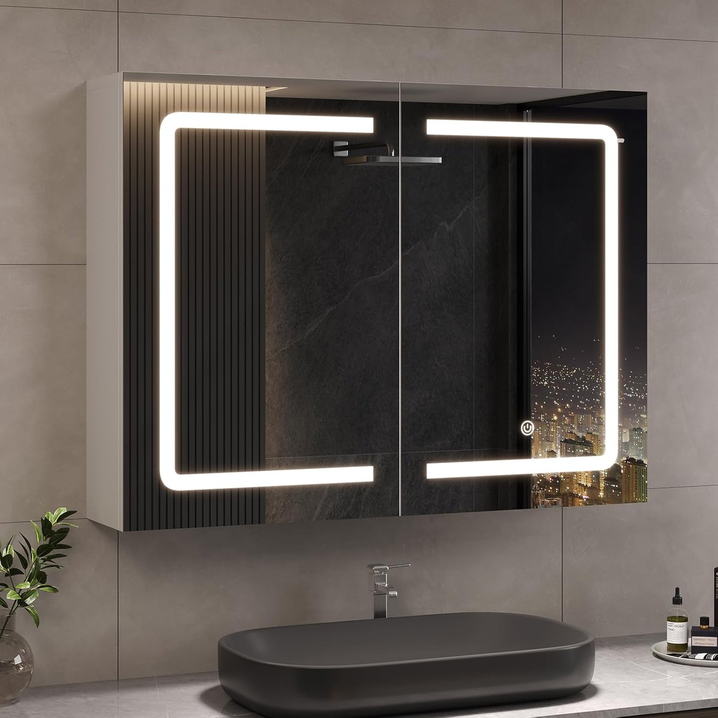DICTAC LED Spiegelschrank Bad mit Steckdose und Touch-Sensor