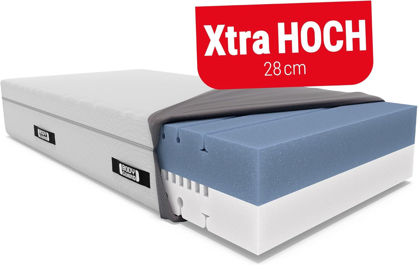 Bodyguard Bett1 Boxspring Matratze – 2in1 Liegehärten, Ergonomisch, QXSchaum, Oeko-TEX®, Made in Germany