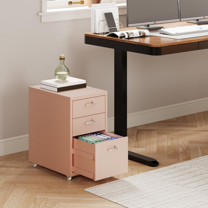 FLEXISPOT Rollcontainer Büro-Schrank mit 3 Schubladen | Mobiler Aktenschrank Metall Kommode mit Rollen | Schreibtisch Unterschrank für Zuhause & Büro