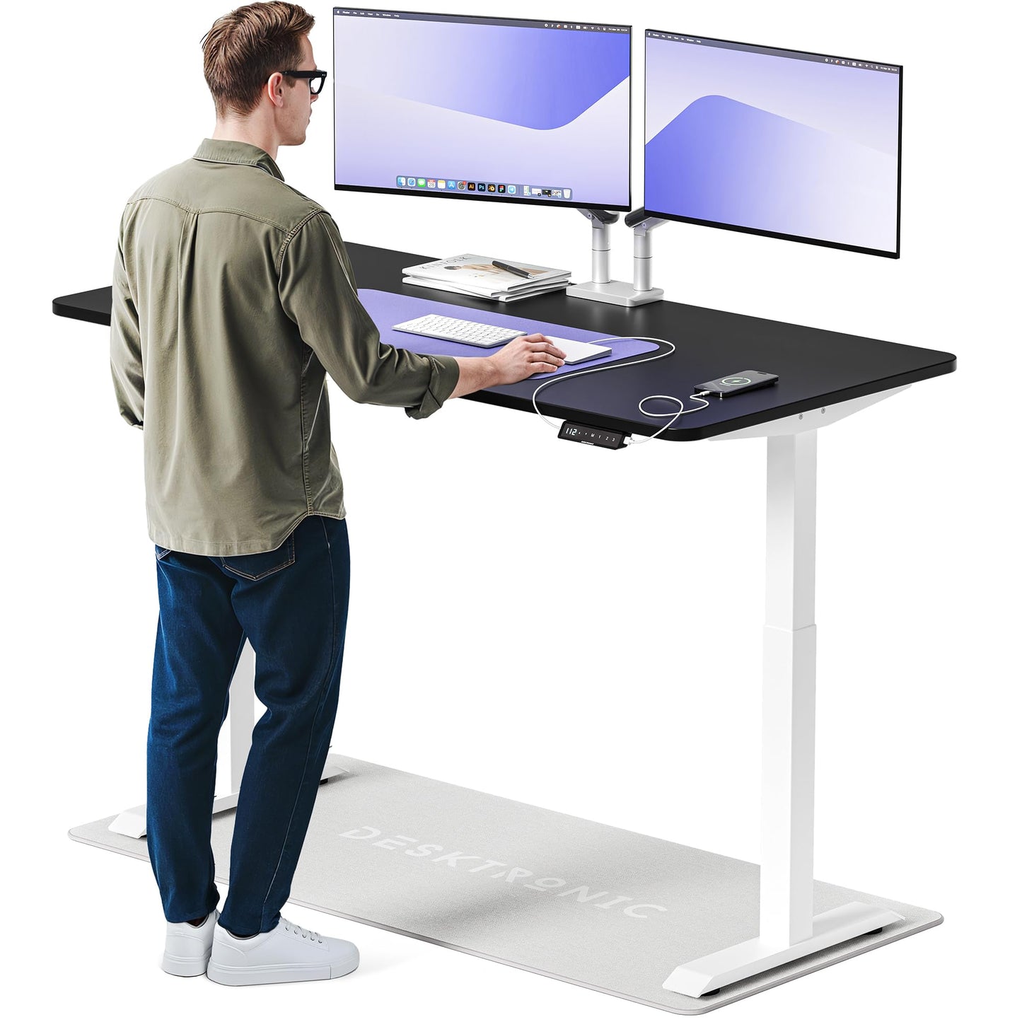 Desktronic HomeOne Elektrisch Höhenverstellbarer Schreibtisch, USB-Anschlüsse, Ergonomisch