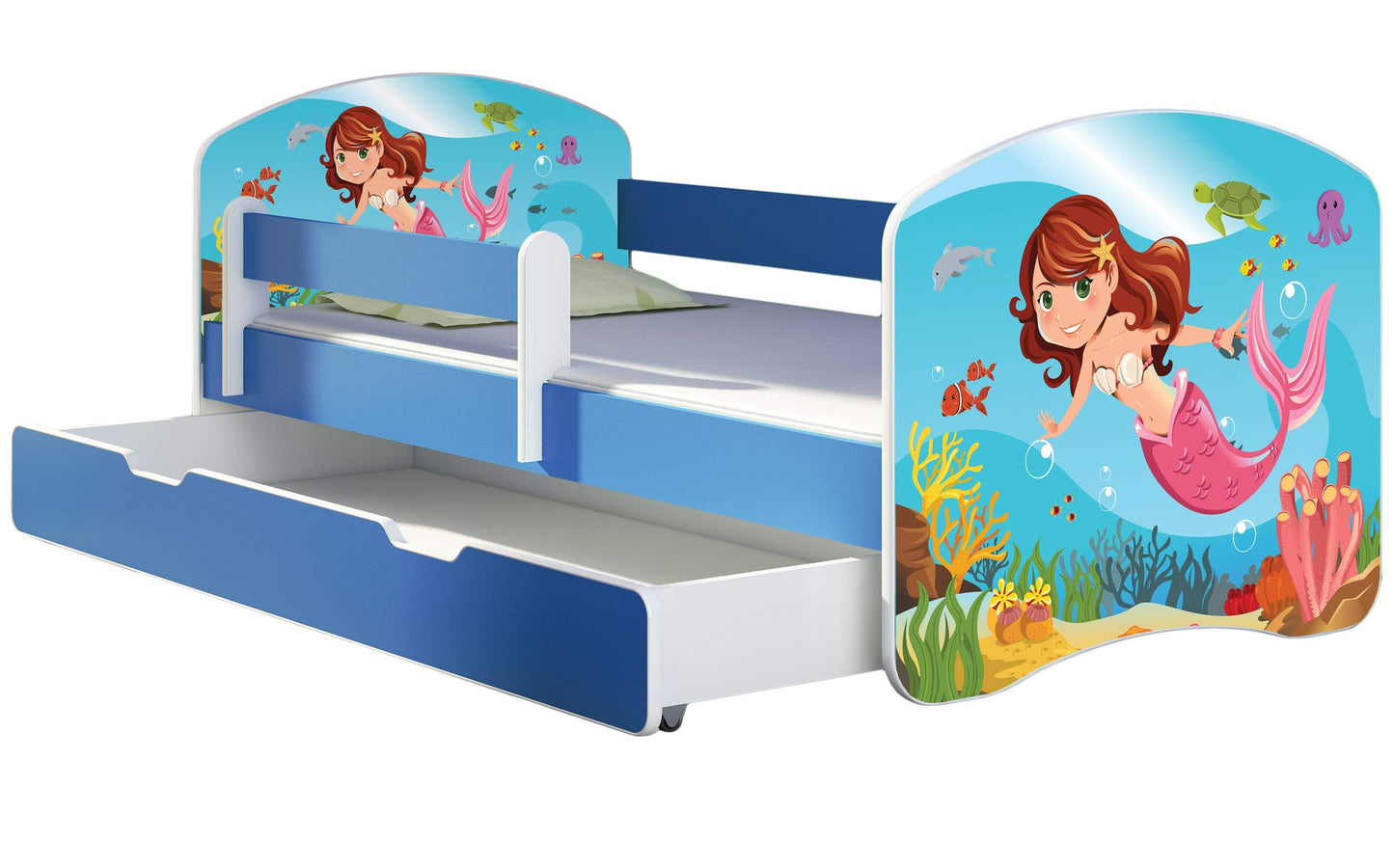 ACMA Kinderbett Jugendbett mit Einer Schublade und Matratze Blau mit Rausfallschutz Lattenrost II 140x70 160x80 180x80 (36 Feuerwehr, 160x80)
