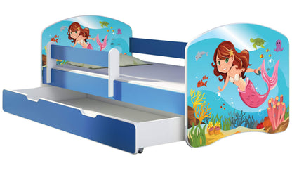 ACMA Kinderbett Jugendbett mit Einer Schublade und Matratze Blau mit Rausfallschutz Lattenrost II 140x70 160x80 180x80 (36 Feuerwehr, 160x80)