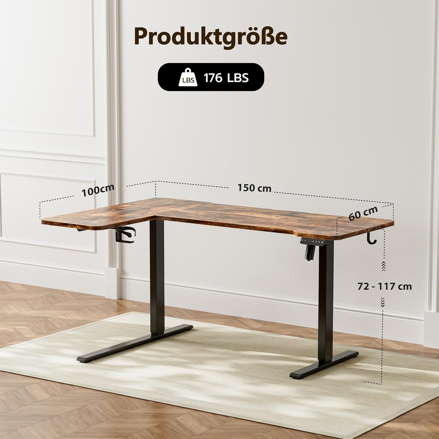 Acrolix Eckschreibtisch elektrisch höhenverstellbar – L-Form, ergonomisch, stabil