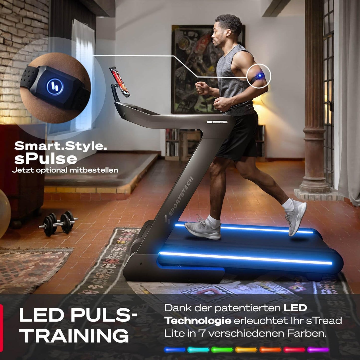 Sportstech sTread Pro/Lite: Klappbares Laufband mit 20 km/h, 17 % Steigung und 7 PS Motor