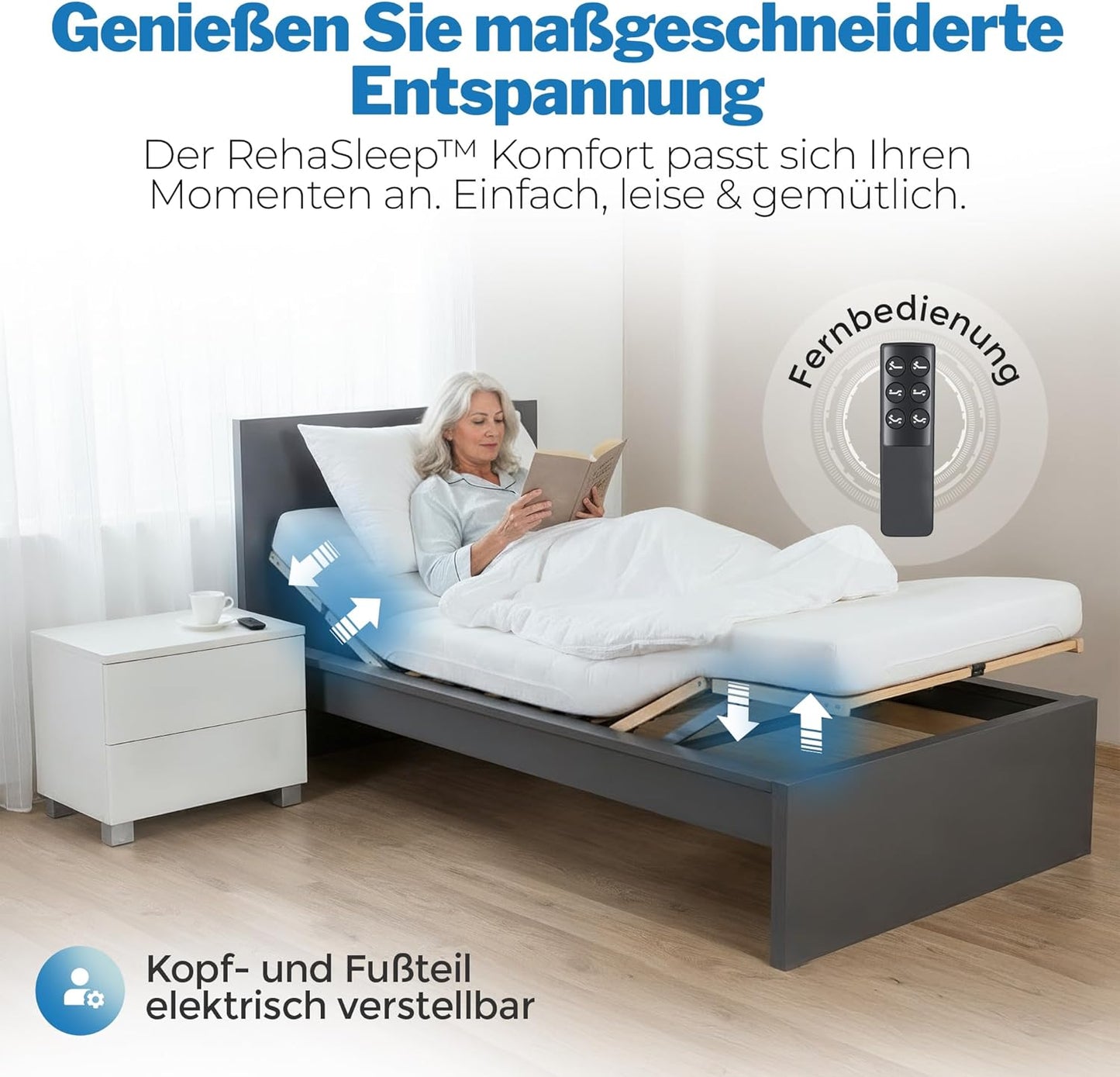 RehaSleep Komfort Lattenrost elektrisch verstellbar, Birkenholz, Made in Germany