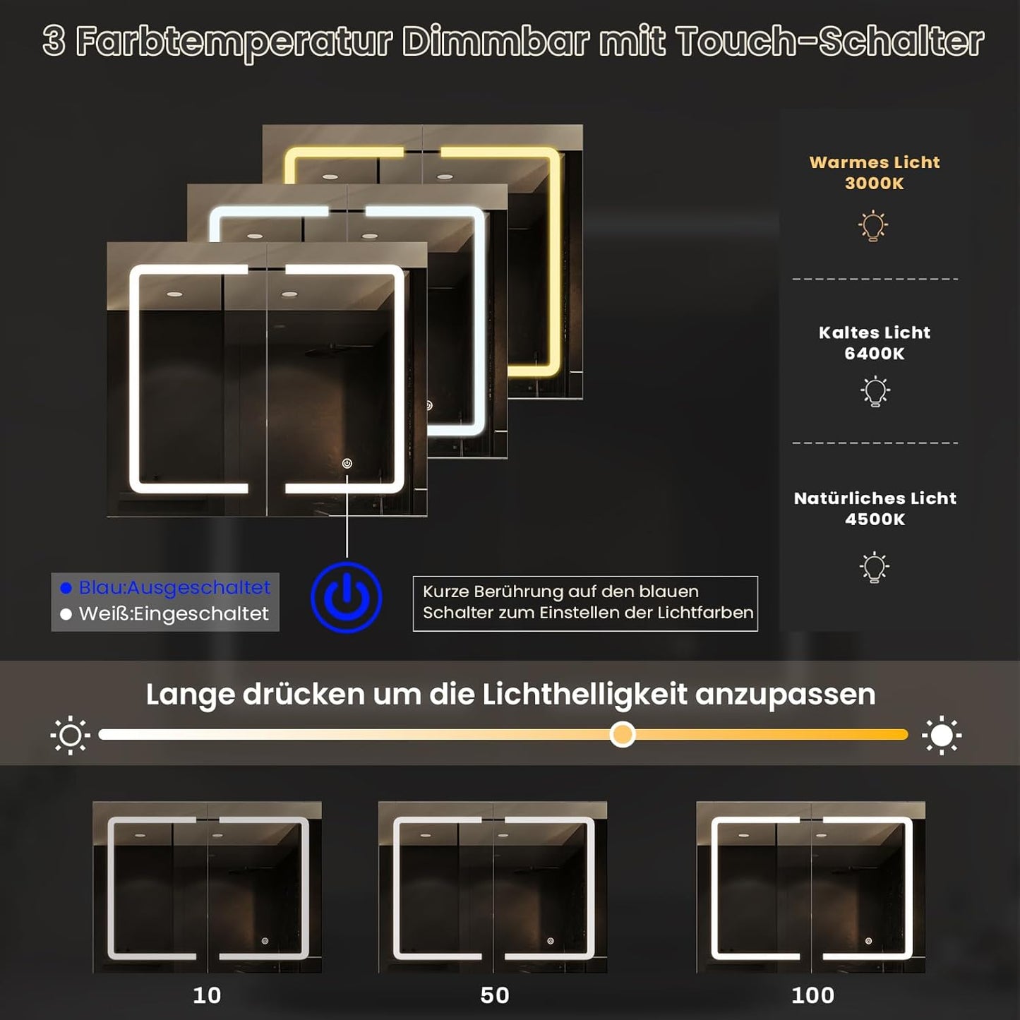 DICTAC LED Spiegelschrank Bad mit Steckdose und Touch-Sensor