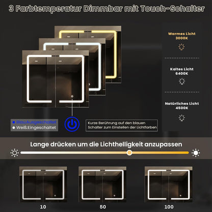 DICTAC LED Spiegelschrank Bad mit Steckdose und Touch-Sensor
