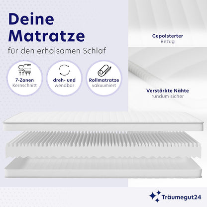 Träumegut24 AquaFlex 7-Zonen Kaltschaummatratze | Ergonomisch, Hypoallergen, Abnehmbarer Bezug, Oeko-TEX®