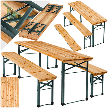 tectake Bierzeltgarnitur mit Lehne – Klappbares Gartenmöbel Set aus Holz & Stahl für bis zu 8 Personen