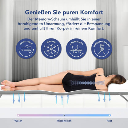 MKS Gel-Topper mit Memory-Schaum – 7 cm Matratzentopper, H2/H3, 3D-Luftstrom, Bambusbezug