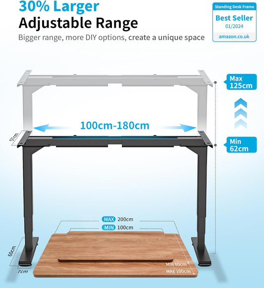 MAIDeSITe T2 Pro Plus Höhenverstellbarer Schreibtisch elektrisch mit Dual-Motor, 4 Memory-Steuerung, Sitz-Steh-Erinnerung, 100–220 cm Tischplatte