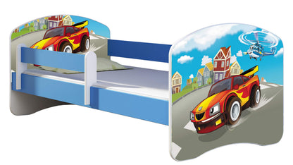 ACMA Kinderbett Jugendbett mit Einer Schublade und Matratze Blau mit Rausfallschutz Lattenrost II 140x70 160x80 180x80 (36 Feuerwehr, 160x80)