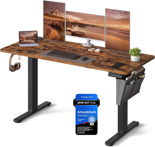 SONGMICS Elektrischer Höhenverstellbarer Schreibtisch – Holz & Stahl, Ergonomisch, Höhenverstellbar