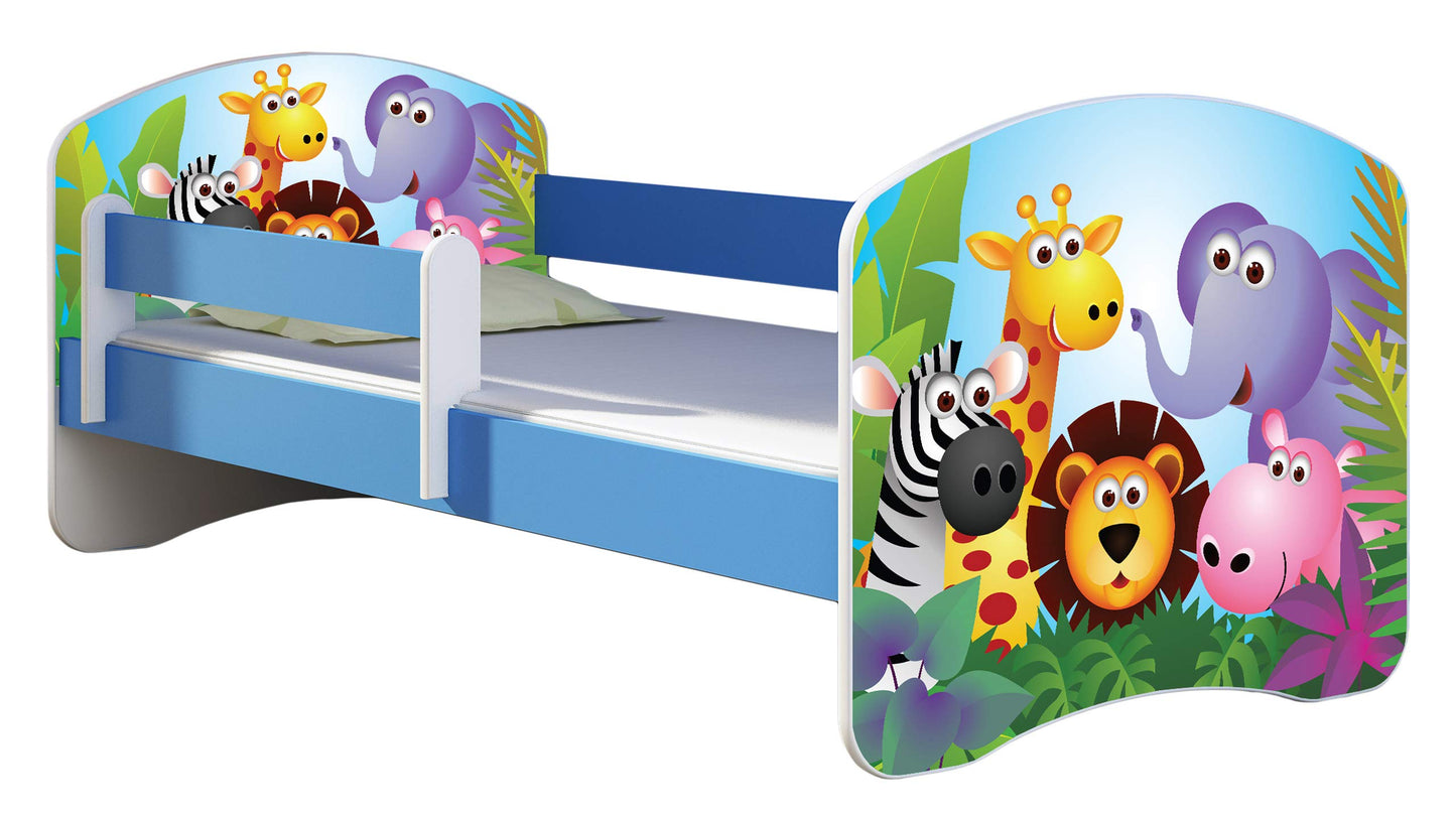 ACMA Kinderbett Jugendbett mit Einer Schublade und Matratze Blau mit Rausfallschutz Lattenrost II 140x70 160x80 180x80 (36 Feuerwehr, 160x80)