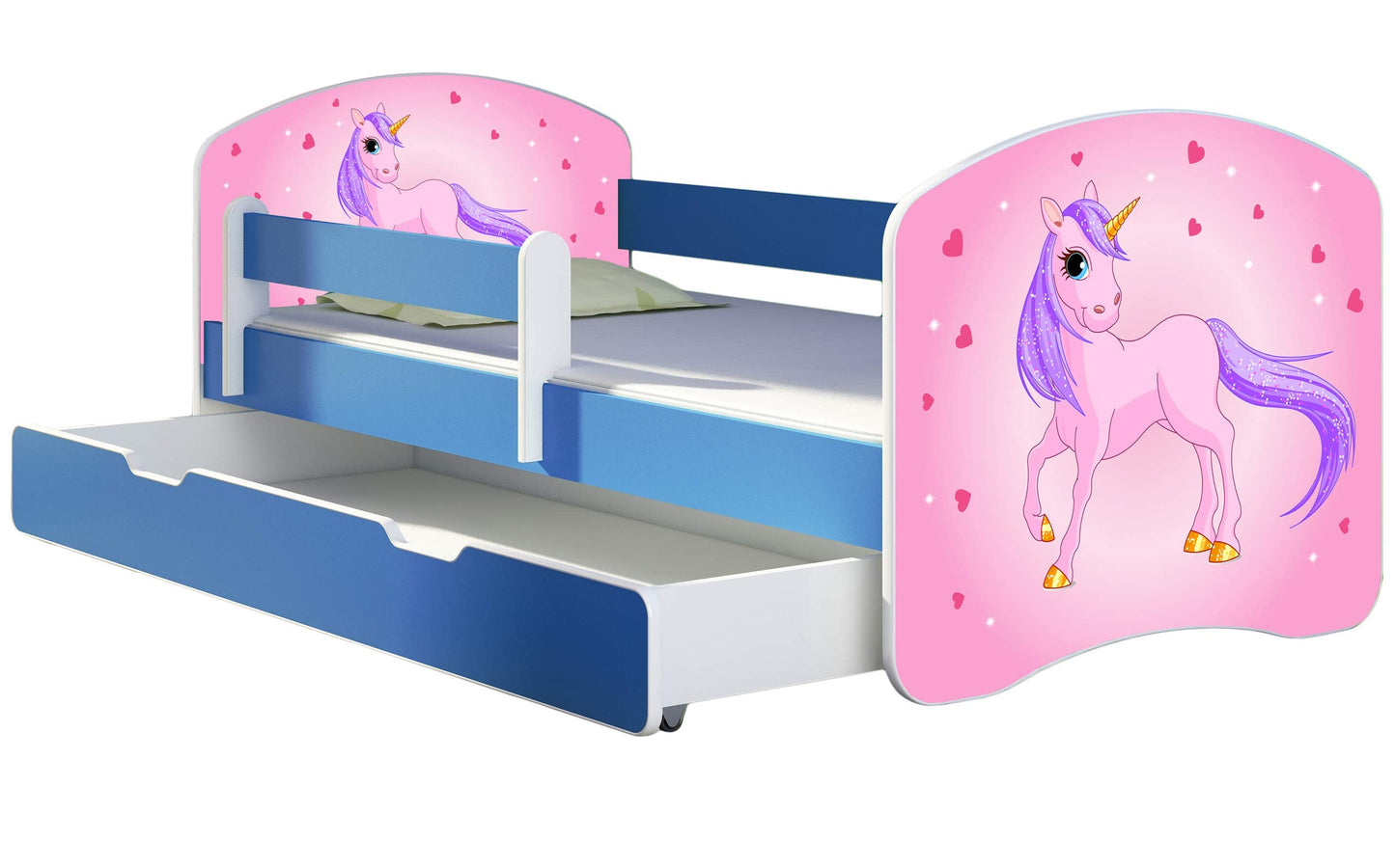 ACMA Kinderbett Jugendbett mit Einer Schublade und Matratze Blau mit Rausfallschutz Lattenrost II 140x70 160x80 180x80 (36 Feuerwehr, 160x80)