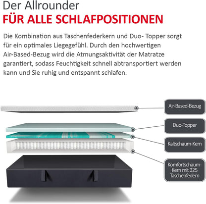 Matratzen Concord Taschenfederkernmatratze mit Duo Topper, Kaltschaum, Öko-Tex, atmungsaktiv