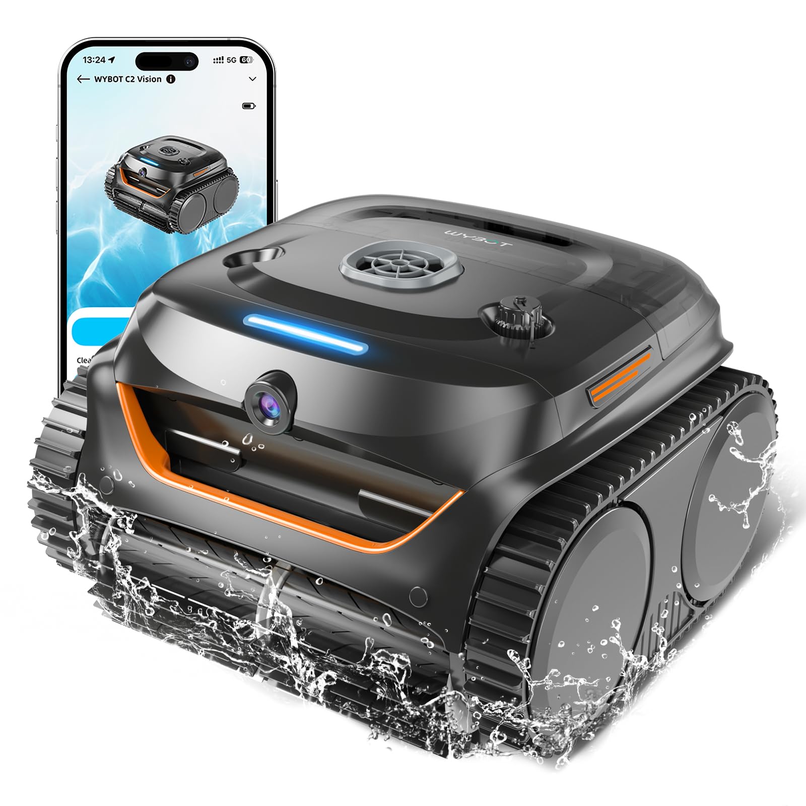 WYBOT C2 Vision AI Kamera Kabelloser poolroboter mit Akku, poolroboter Boden und Wand, Zweischicht-Filterung, leistungsstarke Absaugung, für Eingelassene Pools bis zu 180㎡(Schwarz Grün)