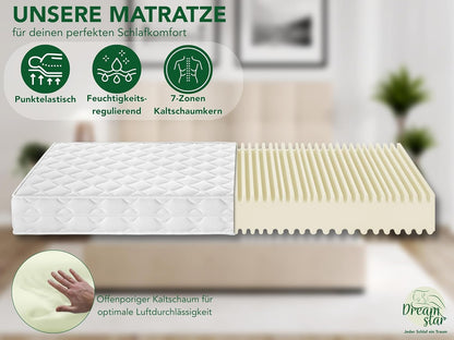 DREAMSTAR Ergo Flex Duo 7-Zonen Kaltschaummatratze, Ergonomisch, Hypoallergen, Abnehmbarer Bezug