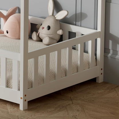 ecomi Montessori Hausbett Kinder aus Kiefernholz mit Rausfallschutz & Lattenrost