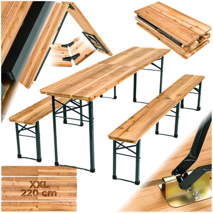 tectake Bierzeltgarnitur mit Lehne – Klappbares Gartenmöbel Set aus Holz & Stahl für bis zu 8 Personen