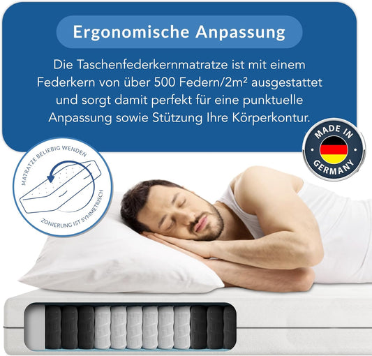 BMM Ortho Medic Taschenfederkernmatratze – 7 Zonen, H3, Öko-Tex, Ergonomisch, 21 cm Höhe