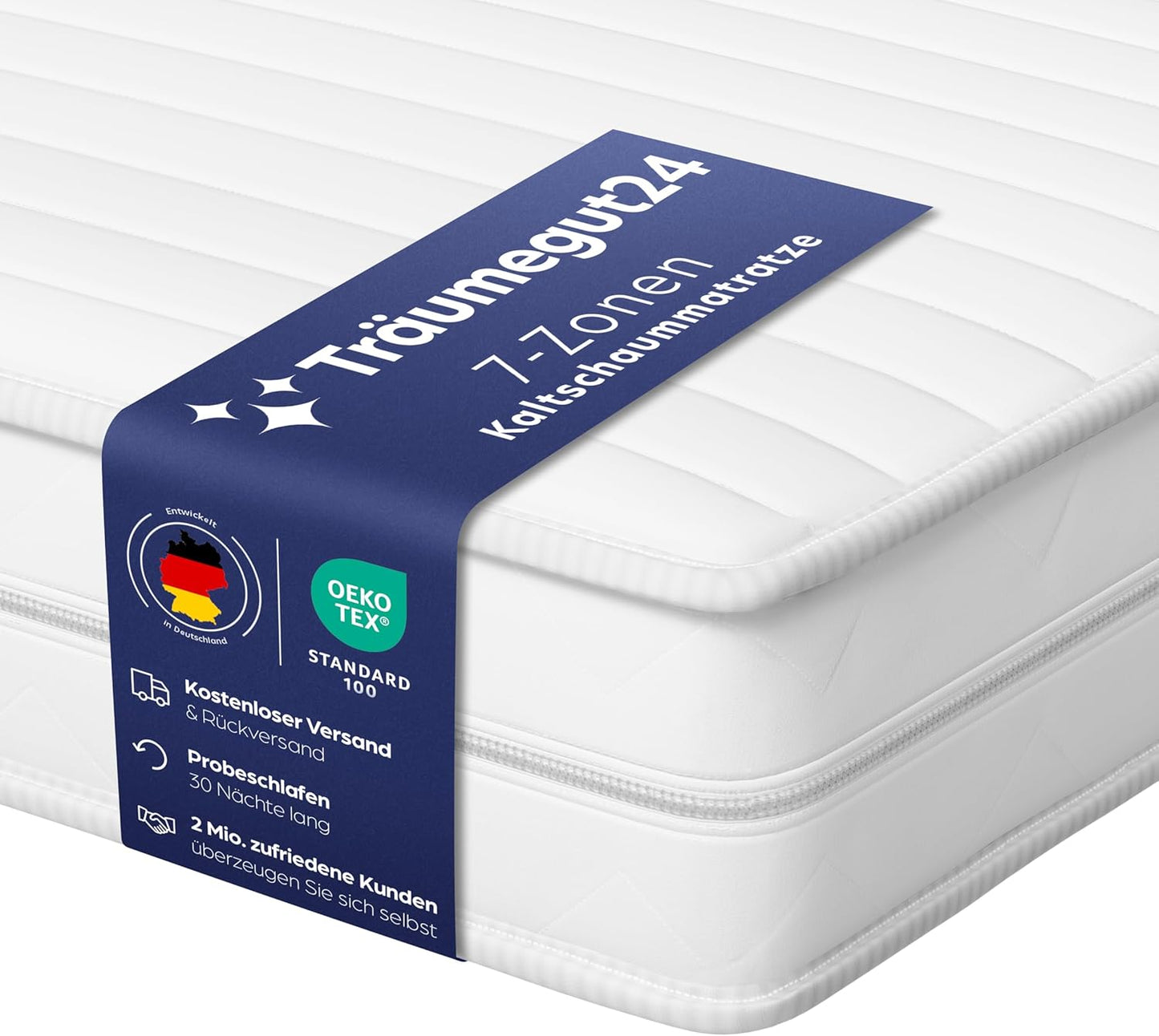 Träumegut24 AquaFlex 7-Zonen Kaltschaummatratze | Ergonomisch, Hypoallergen, Abnehmbarer Bezug, Oeko-TEX®