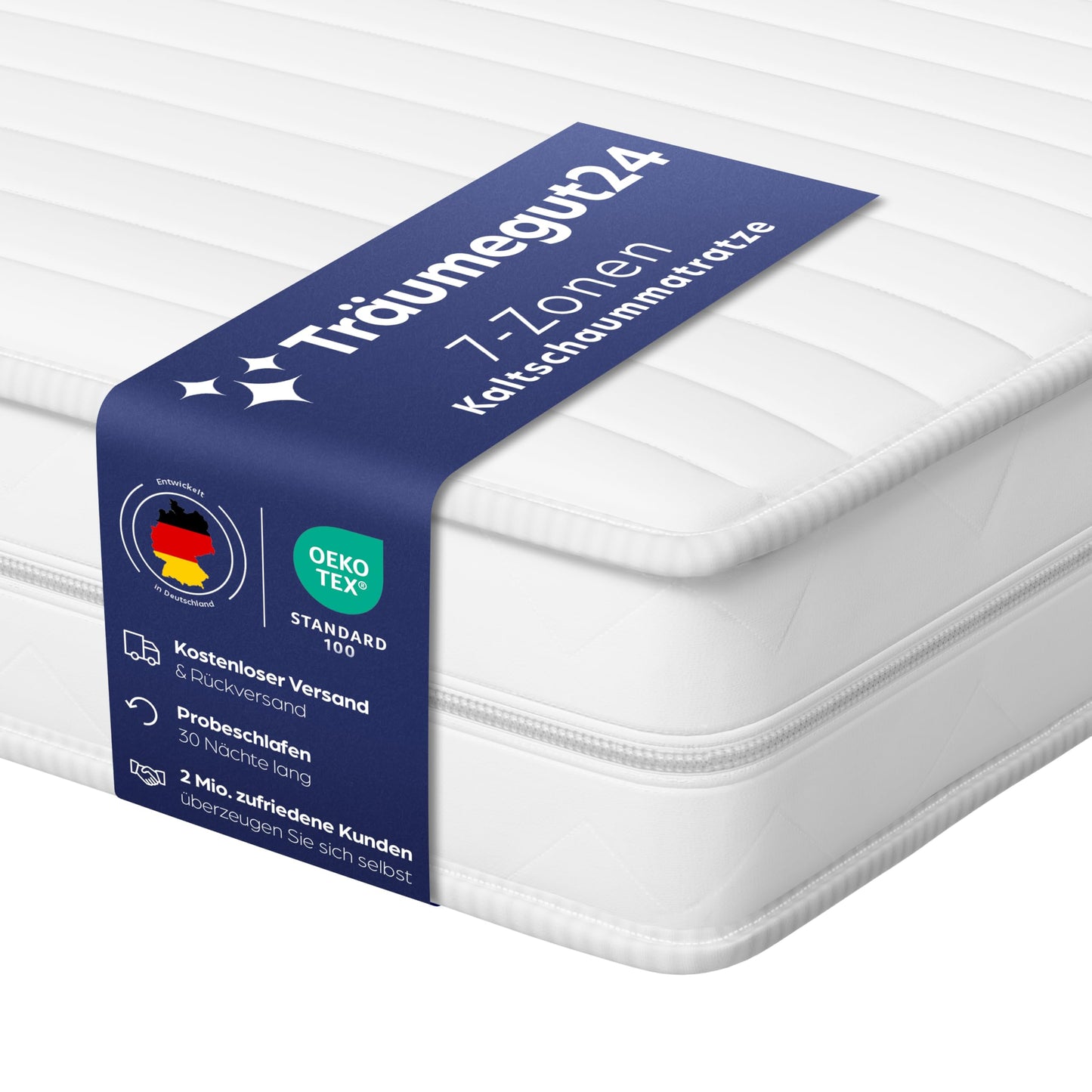 Träumegut24 AquaFlex 7-Zonen Kaltschaummatratze | Ergonomisch, Hypoallergen, Abnehmbarer Bezug, Oeko-TEX®
