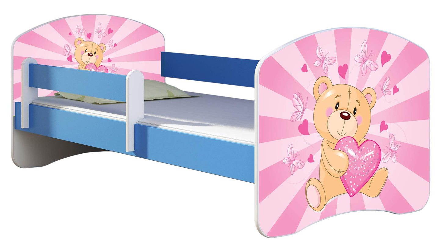 ACMA Kinderbett Jugendbett mit Einer Schublade und Matratze Blau mit Rausfallschutz Lattenrost II 140x70 160x80 180x80 (36 Feuerwehr, 160x80)