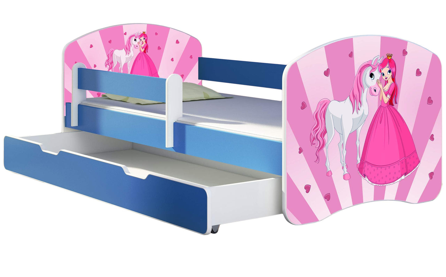 ACMA Kinderbett Jugendbett mit Einer Schublade und Matratze Blau mit Rausfallschutz Lattenrost II 140x70 160x80 180x80 (36 Feuerwehr, 160x80)