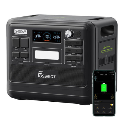 FOSSiBOT F2400 Solargenerator mit Solar panel 400W, 2048Wh, LiFePO4 Tragbare Powerstation, 3 Ausgang AC 2400W (4800W Peak), 1100W Schnellladung, Power Station für Camping, Reisen