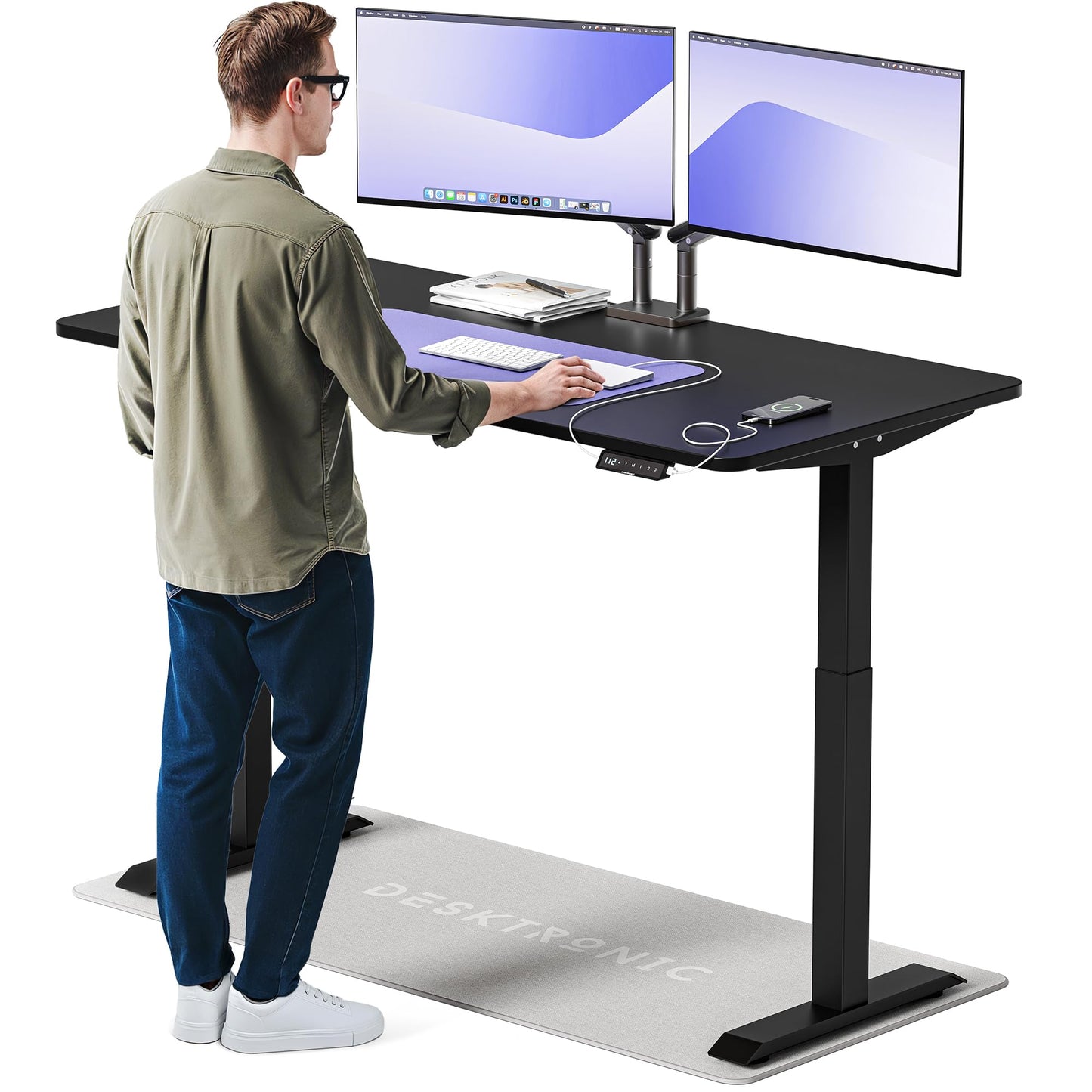 Desktronic HomeOne Elektrisch Höhenverstellbarer Schreibtisch, USB-Anschlüsse, Ergonomisch