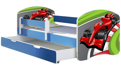 ACMA Kinderbett Jugendbett mit Einer Schublade und Matratze Blau mit Rausfallschutz Lattenrost II 140x70 160x80 180x80 (36 Feuerwehr, 160x80)