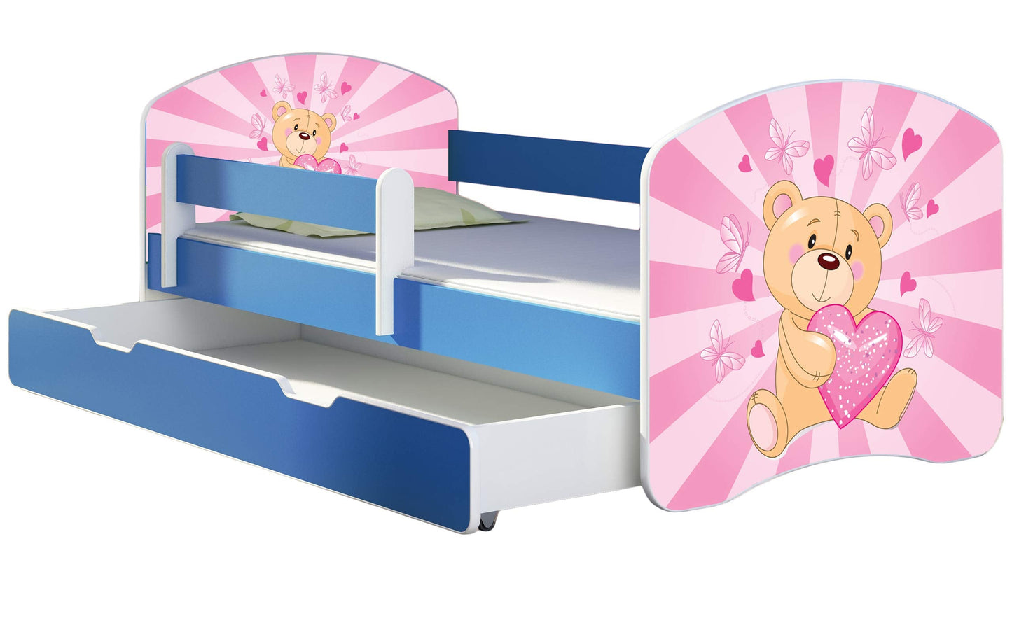 ACMA Kinderbett Jugendbett mit Einer Schublade und Matratze Blau mit Rausfallschutz Lattenrost II 140x70 160x80 180x80 (36 Feuerwehr, 160x80)