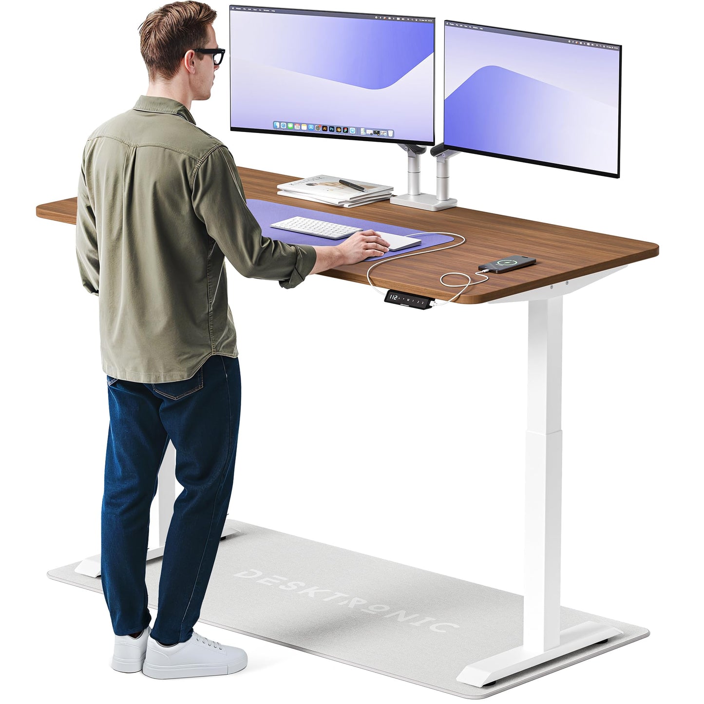 Desktronic HomeOne Elektrisch Höhenverstellbarer Schreibtisch, USB-Anschlüsse, Ergonomisch
