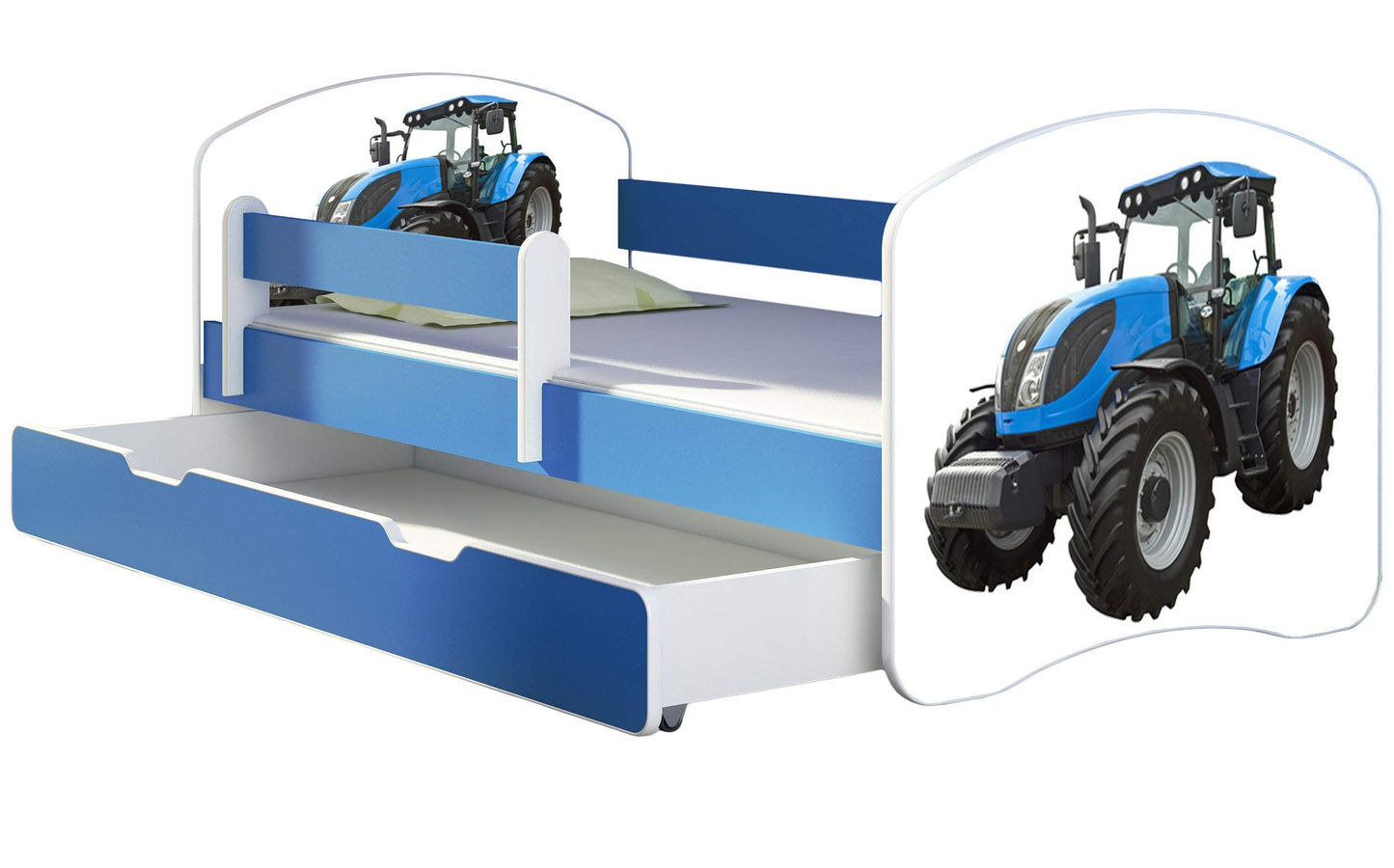 ACMA Kinderbett Jugendbett mit Einer Schublade und Matratze Blau mit Rausfallschutz Lattenrost II 140x70 160x80 180x80 (36 Feuerwehr, 160x80)