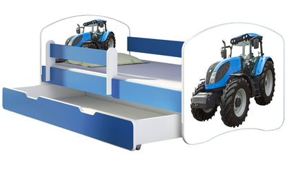 ACMA Kinderbett Jugendbett mit Einer Schublade und Matratze Blau mit Rausfallschutz Lattenrost II 140x70 160x80 180x80 (36 Feuerwehr, 160x80)