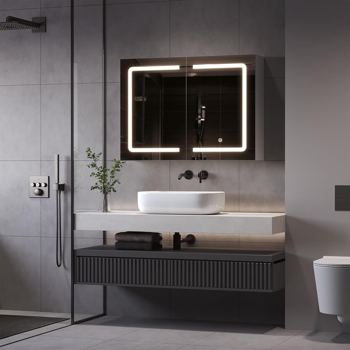 DICTAC LED Spiegelschrank Bad mit Steckdose und Touch-Sensor
