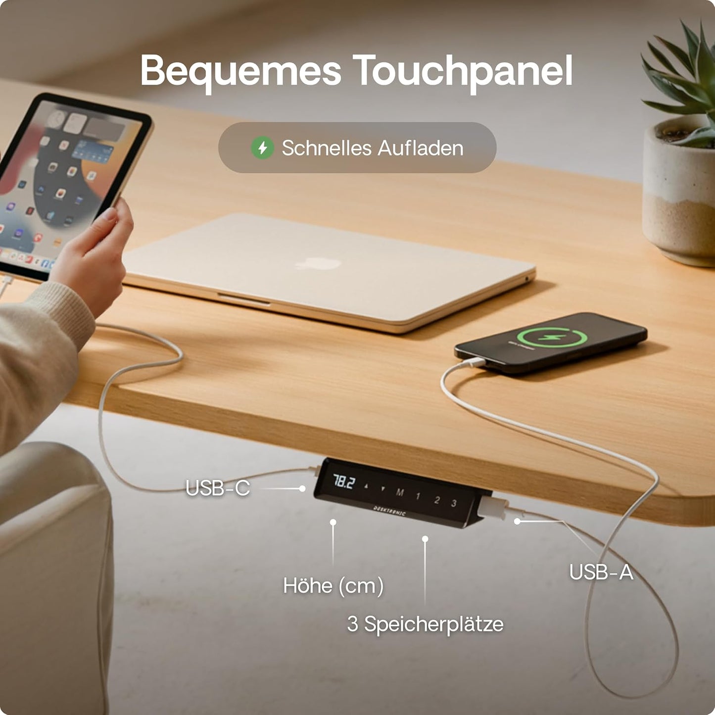 Desktronic HomeOne Elektrisch Höhenverstellbarer Schreibtisch, USB-Anschlüsse, Ergonomisch