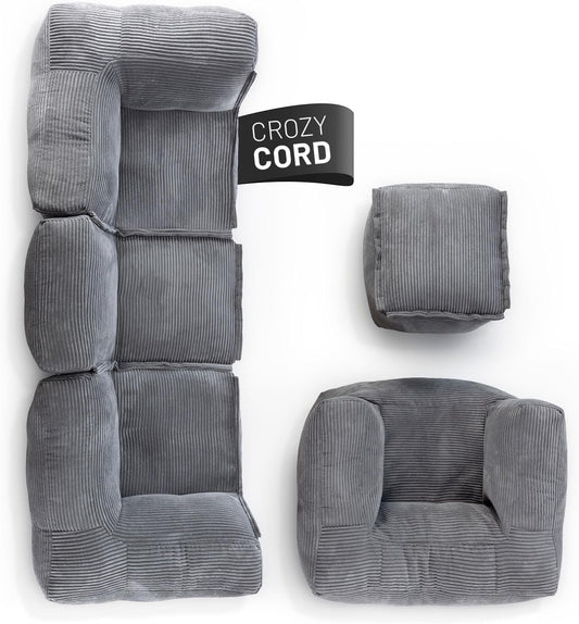 Lumaland Modulares Cord Sitzsack Sofa Set – Bean Bag Module mit EPS-Füllung, Weich, Indoor, Modern