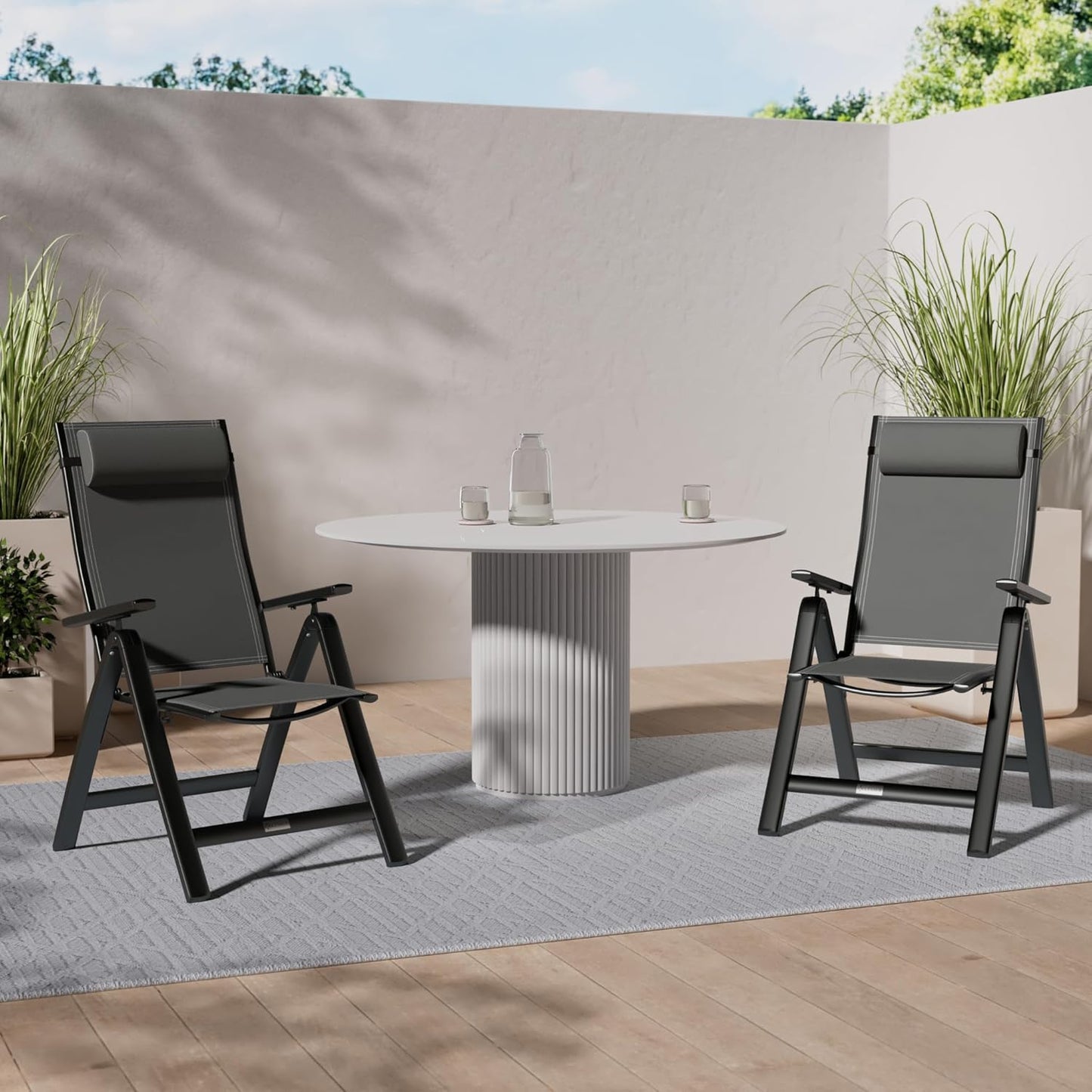 KESSER Gartenstuhl Hochlehner – Klappstuhl Aluminium, Wetterfest, Mit Kopfkissen, Outdoor