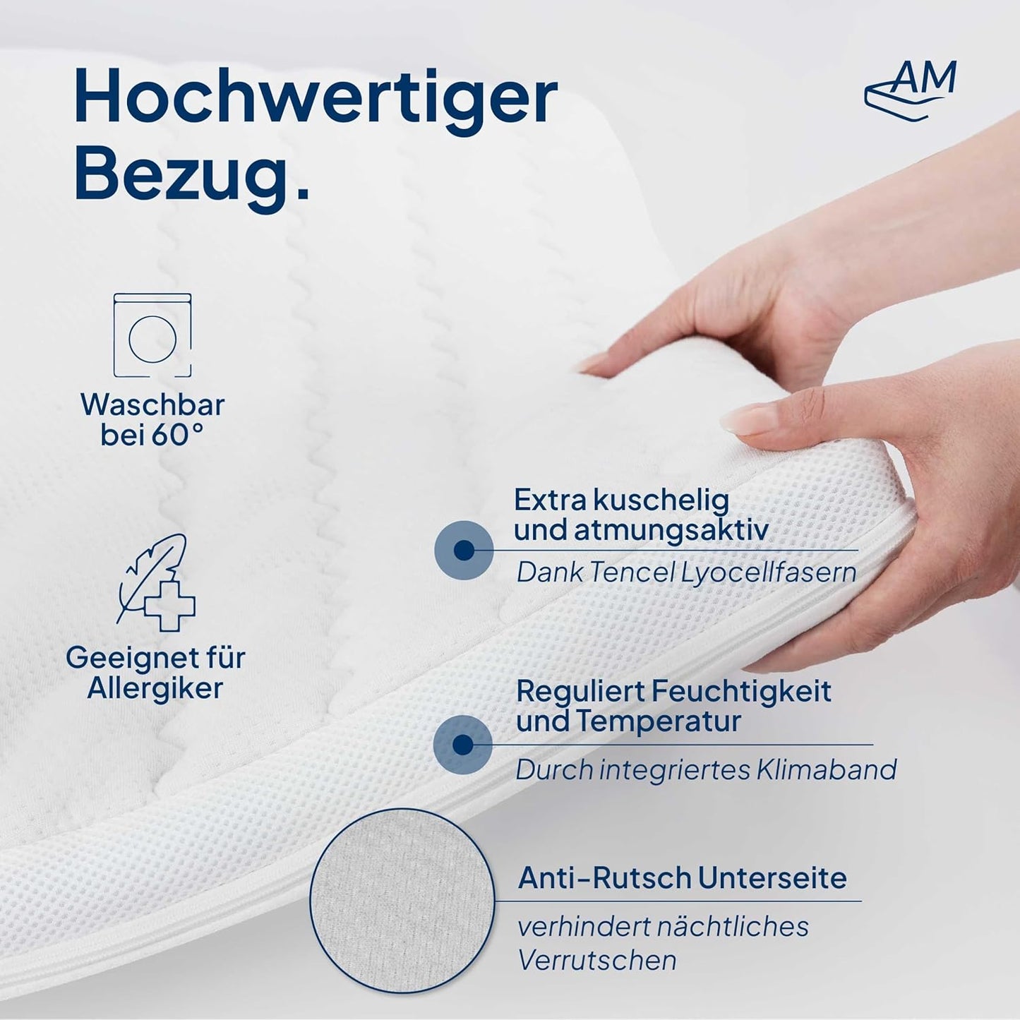 AM Qualitätsmatratzen Gelschaum-Topper – Memory-Schaum, Atmungsaktiv, Lyocell Bezug, Antirutsch