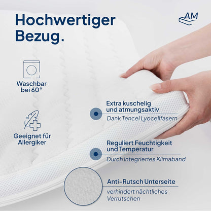 AM Qualitätsmatratzen Gelschaum-Topper – Memory-Schaum, Atmungsaktiv, Lyocell Bezug, Antirutsch