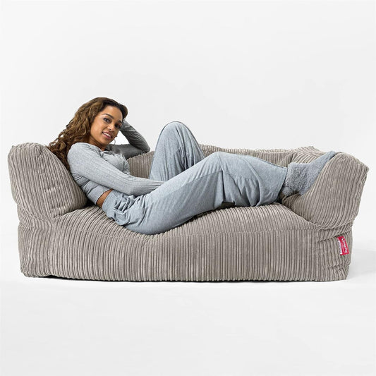 Lounge Pug 2-Sitzer Sitzsacksofa Albert, Cord Nerzfarben, Riesiger Sitzsack mit Rückenlehne, Schlafsofa