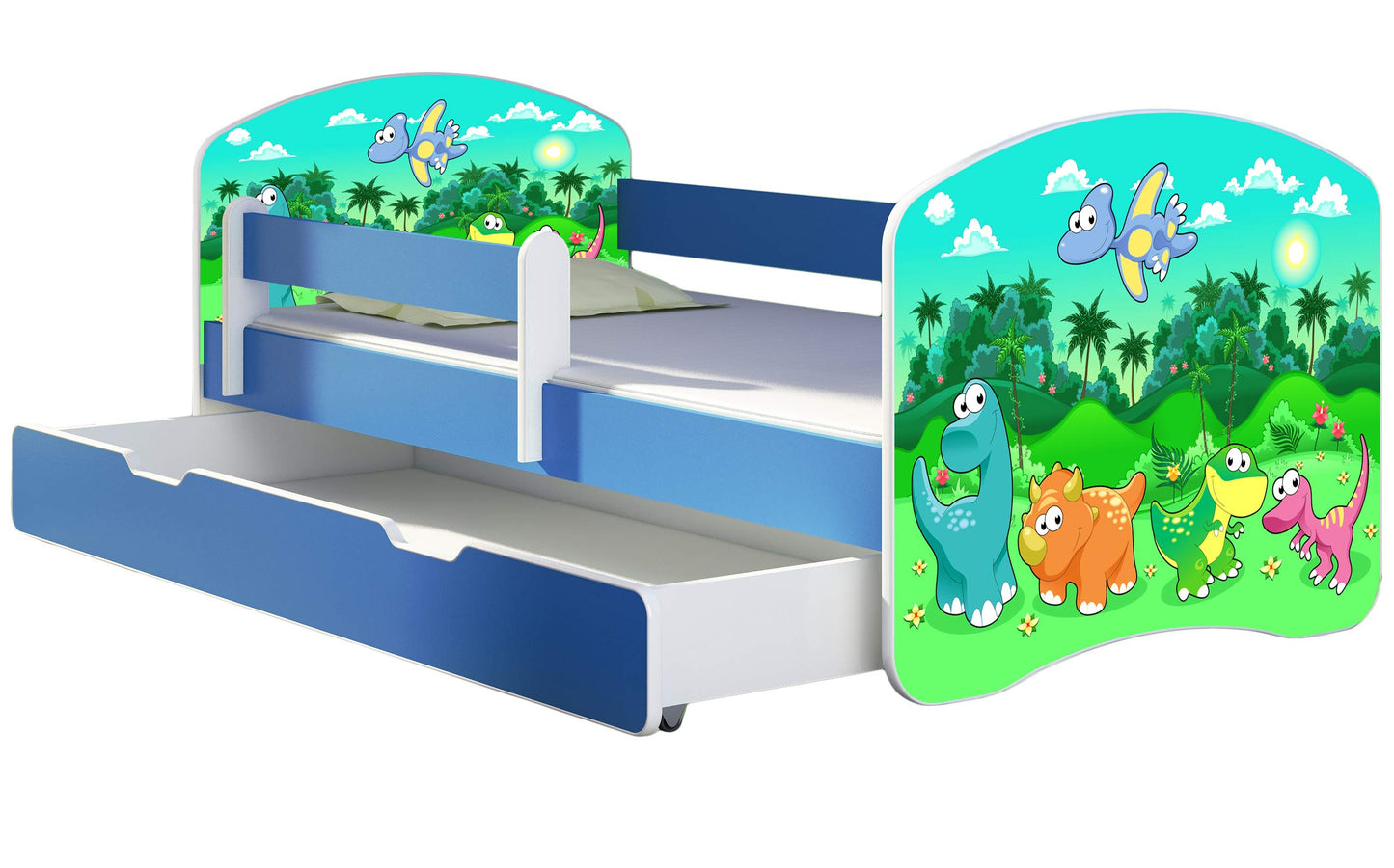 ACMA Kinderbett Jugendbett mit Einer Schublade und Matratze Blau mit Rausfallschutz Lattenrost II 140x70 160x80 180x80 (36 Feuerwehr, 160x80)