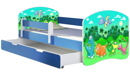 ACMA Kinderbett Jugendbett mit Einer Schublade und Matratze Blau mit Rausfallschutz Lattenrost II 140x70 160x80 180x80 (36 Feuerwehr, 160x80)