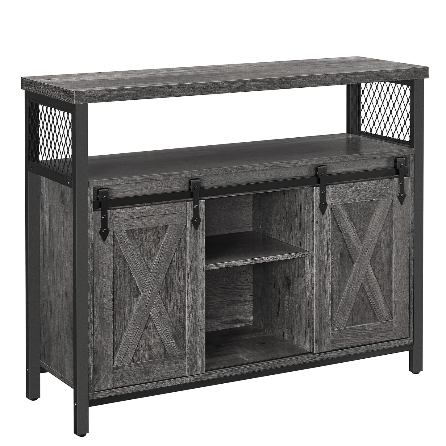 VASAGLE Sideboard mit Schiebetüren, Küchenschrank Landhausstil, Vintagebraun 100 cm