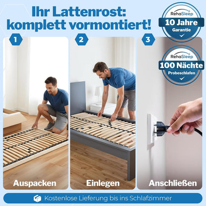 RehaSleep Komfort Lattenrost elektrisch verstellbar, Birkenholz, Made in Germany